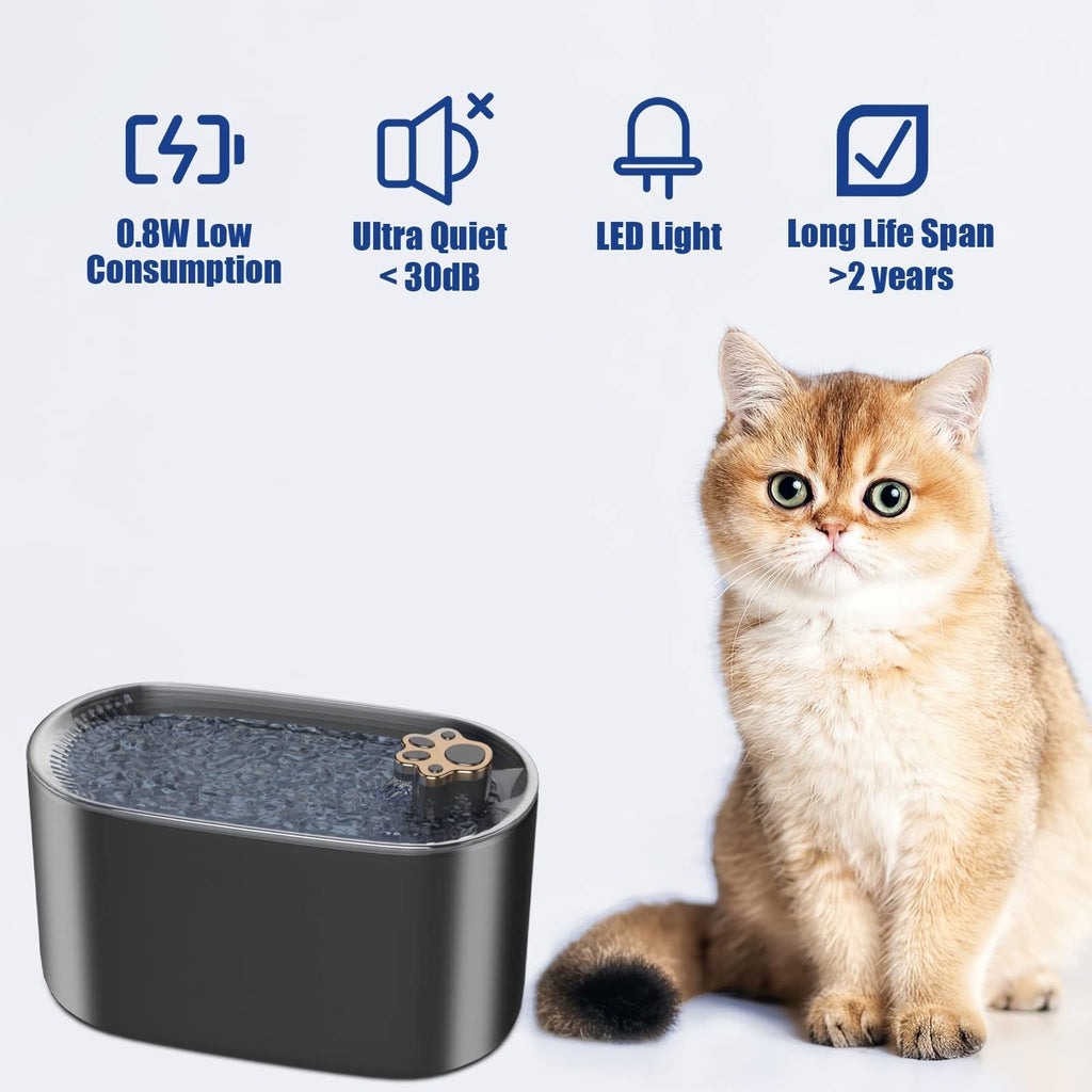 Fuente de agua automática de 3 litros para gatos y perros - Dispensador ultrasilencioso con filtro y luz LED