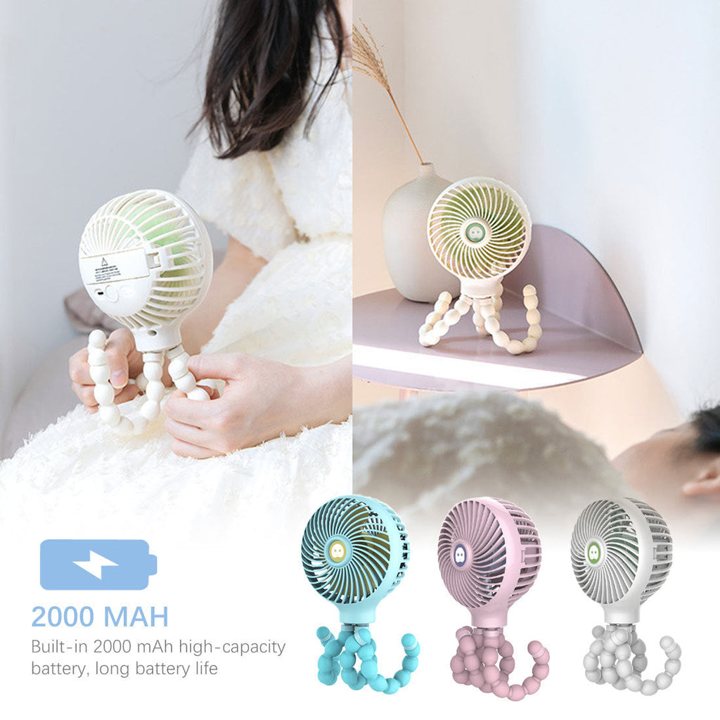 Mini-ventilateur pliable Octopus – Ventilateur portable USB rechargeable pour poussette, lit et plus