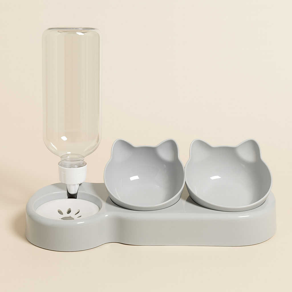 Bols 3 en 1 pour Animaux – Gamelle Inclinée avec Distributeur d’Eau par Gravité, Protection du Cou pour Chats et Chiens