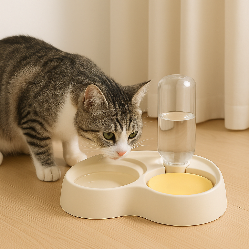 Comedero Doble para Gatos – Bol 2 en 1 Agua y Comida con Diseño Integrado