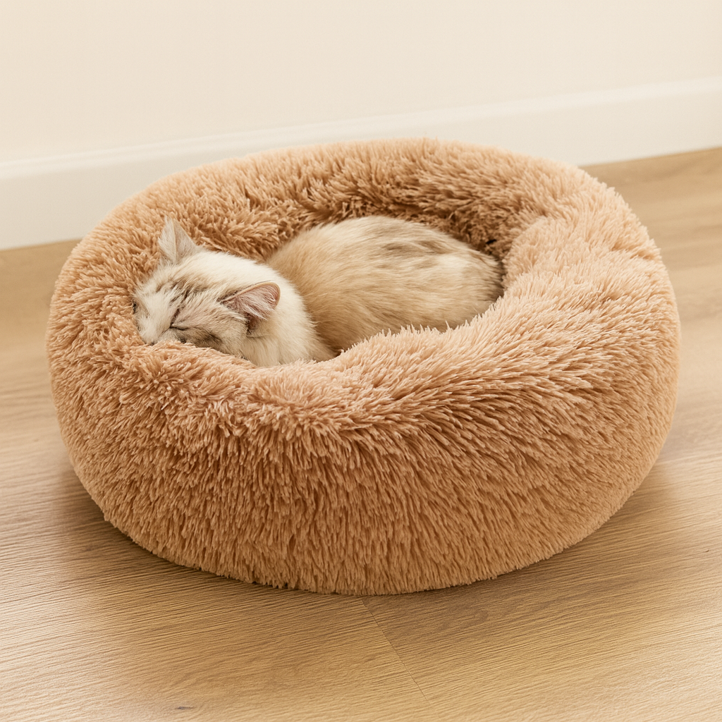 Lit Rond en Peluche Lavable pour Animaux – Nid Douillet pour Chats et Chiens avec Poignées Pratiques