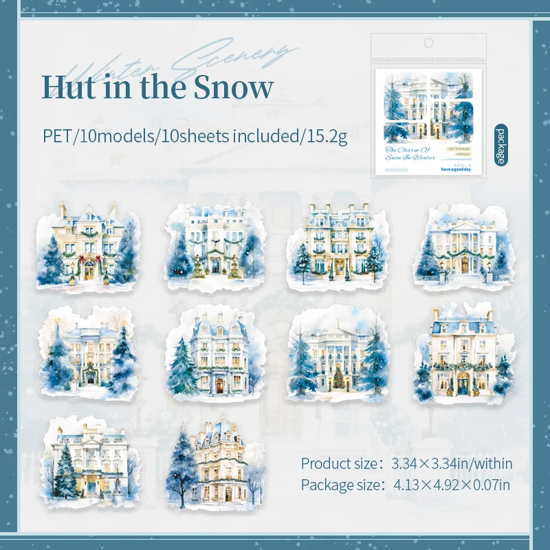 10 Sheets Per Pack PET Stickers Winter Snow Rhyme Series Winter Landscape Handbook Decorative Material 6 Models