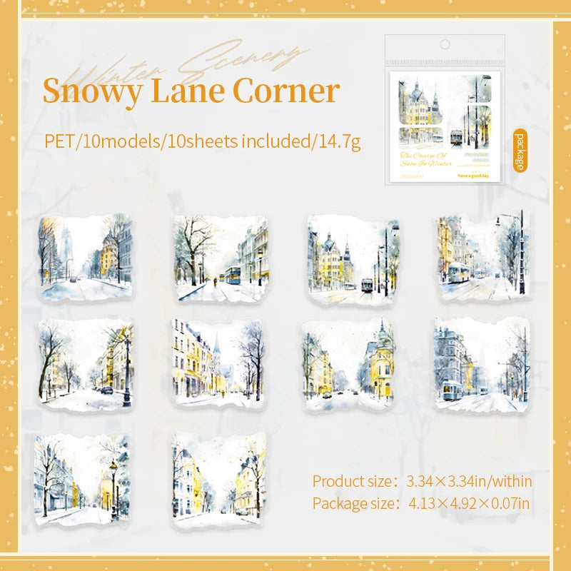 10 Sheets Per Pack PET Stickers Winter Snow Rhyme Series Winter Landscape Handbook Decorative Material 6 Models