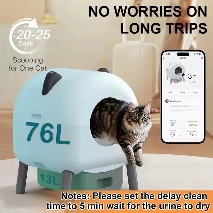 WiFi Enabled 76L Large Space Automatic Self-Cleaning Cat Litter Box Luxury Smart Cat Toilet Easy Clean Odor Removal