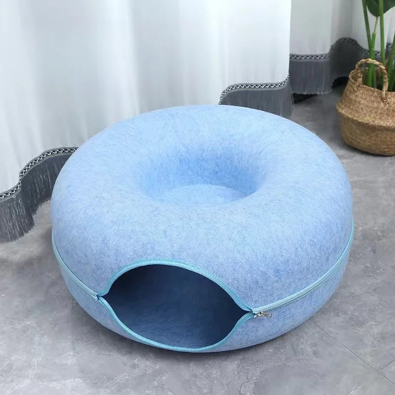Wholesale Luxury Creative Double-Storey Donuts Shape Custom Felt Pet Cat Bed New Hot Manufacturer's Peekaboo Cat Cave Solid
