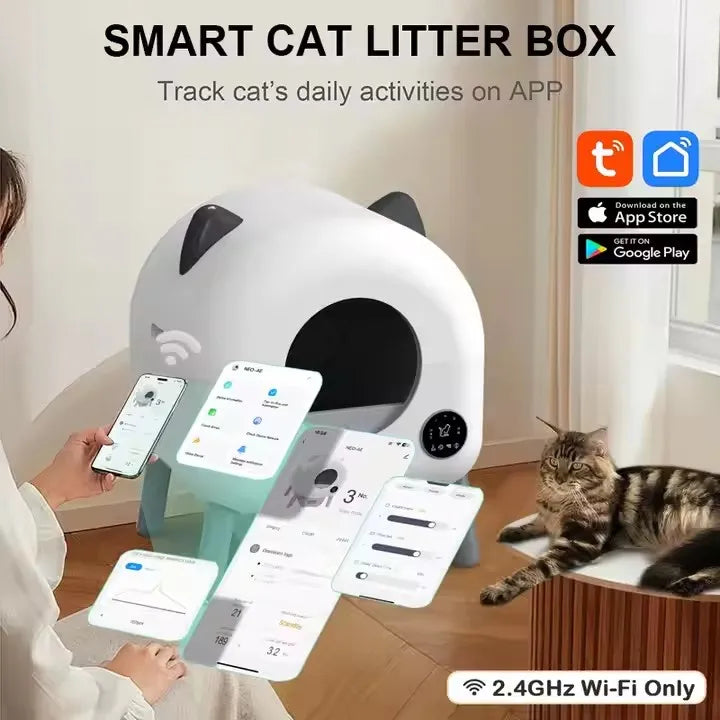 WiFi Enabled 76L Large Space Automatic Self-Cleaning Cat Litter Box Luxury Smart Cat Toilet Easy Clean Odor Removal