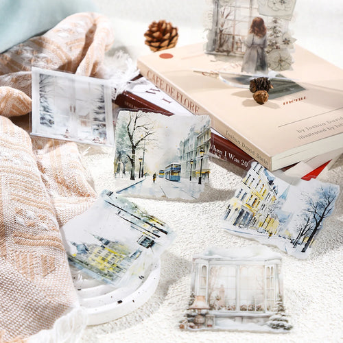 10 Sheets Per Pack PET Stickers Winter Snow Rhyme Series Winter Landscape Handbook Decorative Material 6 Models