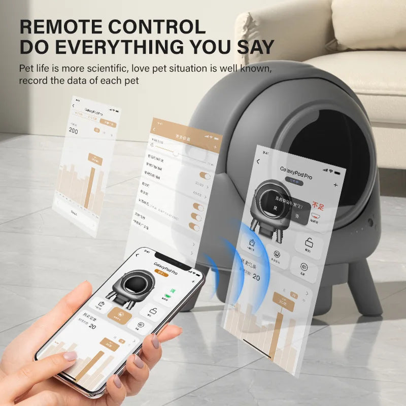 Litière Intelligente Premium pour Chat, Auto-Nettoyante, Nettoyage Facile, Contrôlée par Application, Grande Capacité, Élimination des Odeurs, Surveillance Intelligente, Sécurité