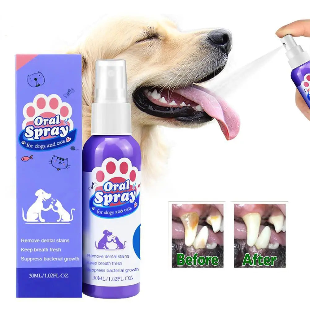 30ml Pet Dental Spray for Dogs and Cats Freshen Breath Remove Plaque Tartar Oral Care Water Additive Easy Use No Brush Needed