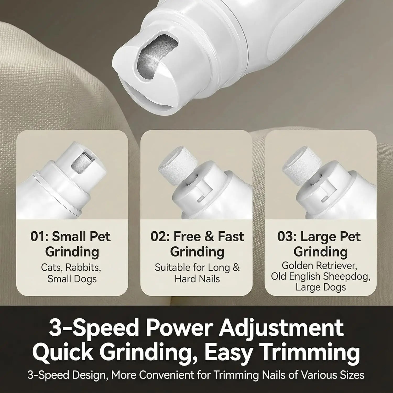 Dog Nail Grinder 3-Speed Low Vibration Electric Pet Nail Trimmer with Digital Display Rechargeable USB-C Cat Nail File