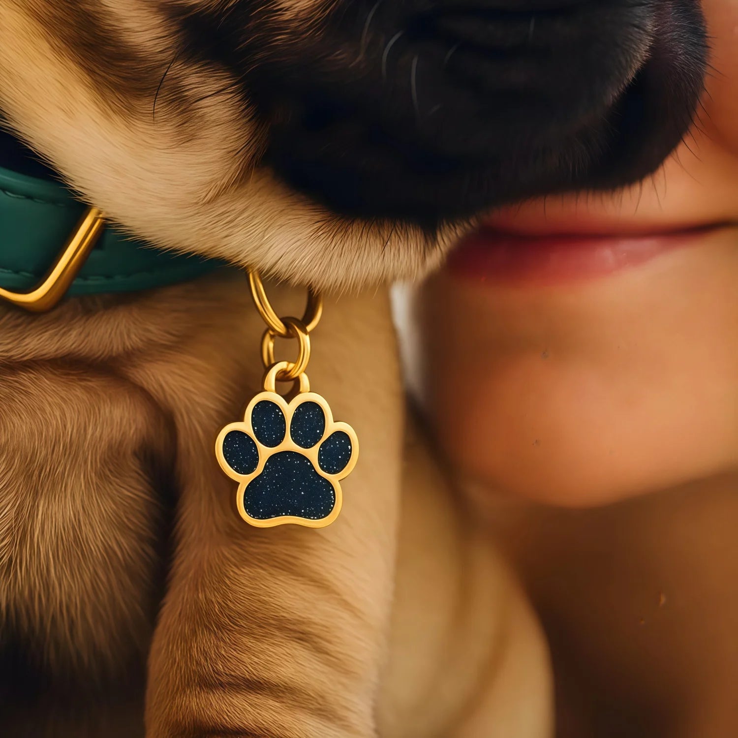 Personalized Glitter Gold Paw Print Pet ID Tag S - Custom Engraved Dog Cat Name Tag with Ring, Cute Collar Charm for Small Pets