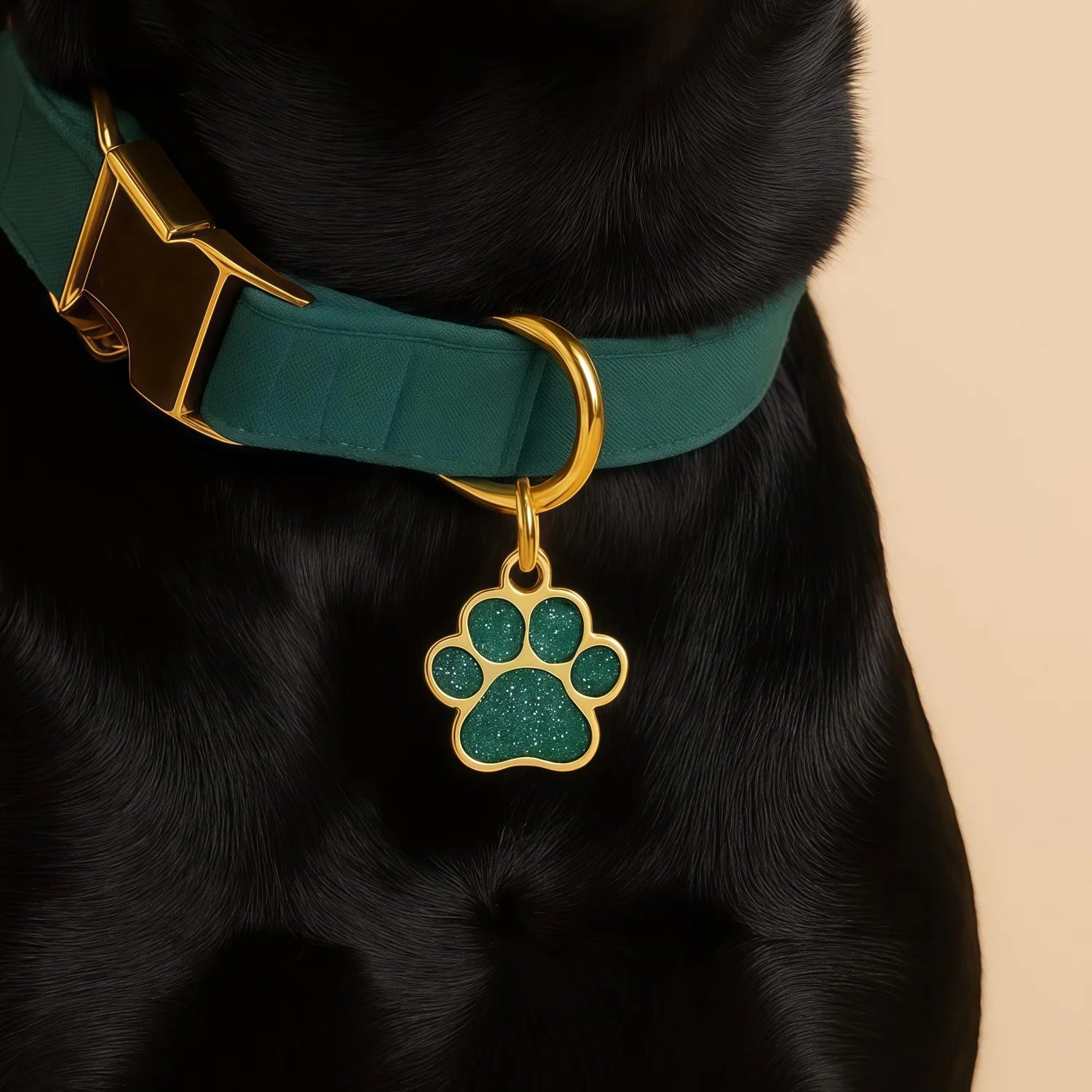 Personalized Glitter Gold Paw Print Pet ID Tag S - Custom Engraved Dog Cat Name Tag with Ring, Cute Collar Charm for Small Pets