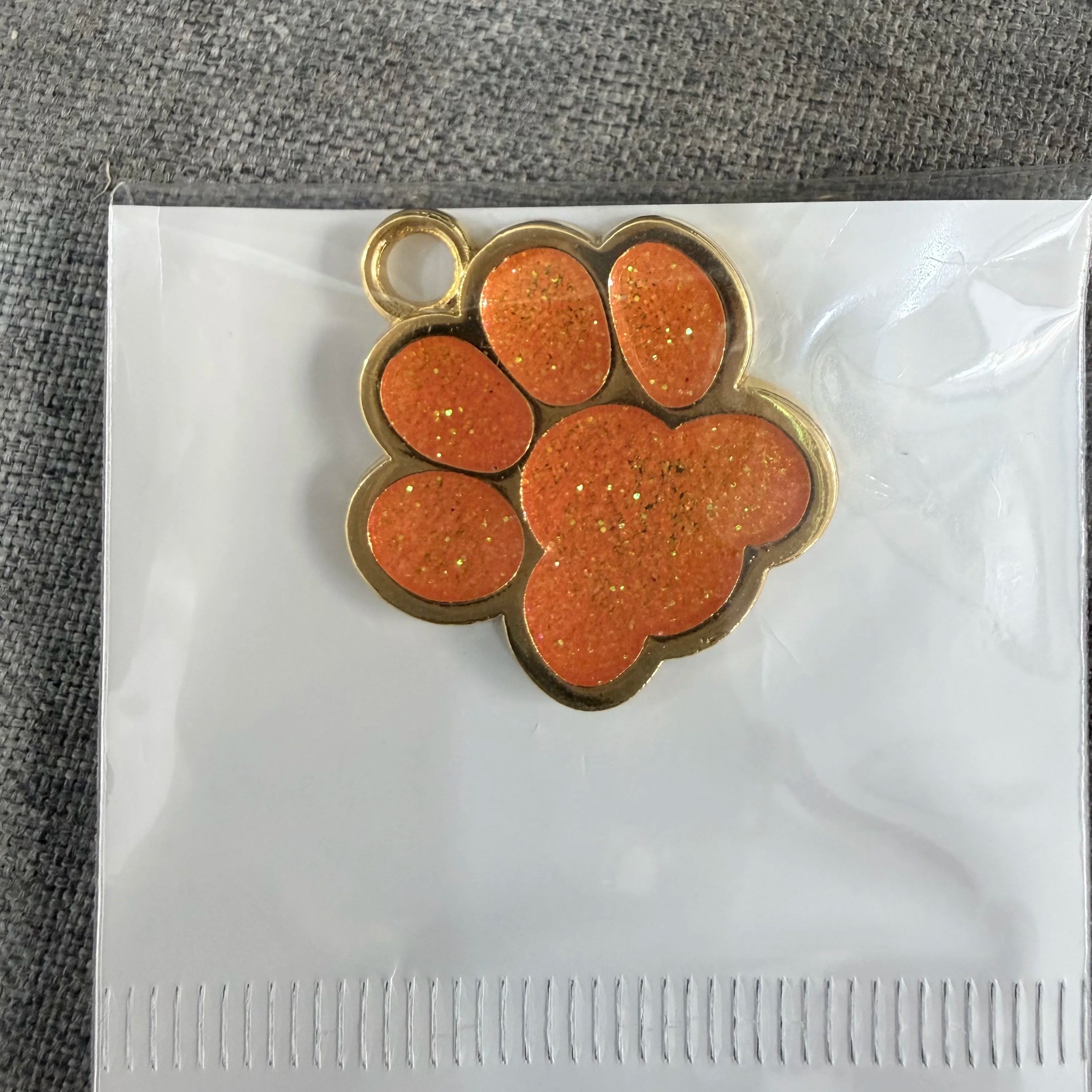 Personalized Glitter Gold Paw Print Pet ID Tag S - Custom Engraved Dog Cat Name Tag with Ring, Cute Collar Charm for Small Pets