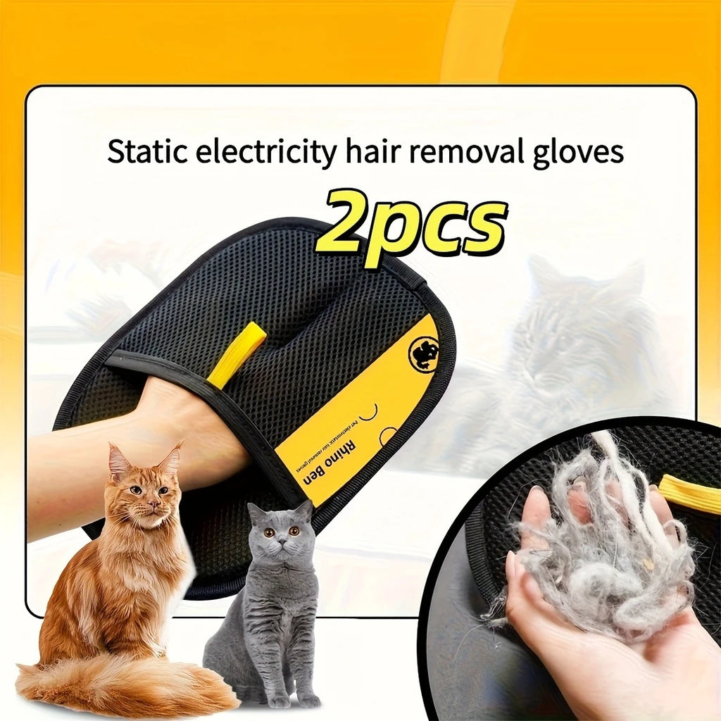 Cat Hair Removal Gloves - Dual Brush Design for Efficient Pet Hair Cleaning on Sofas, Car Seats & Body, Durable Polyester Fiber