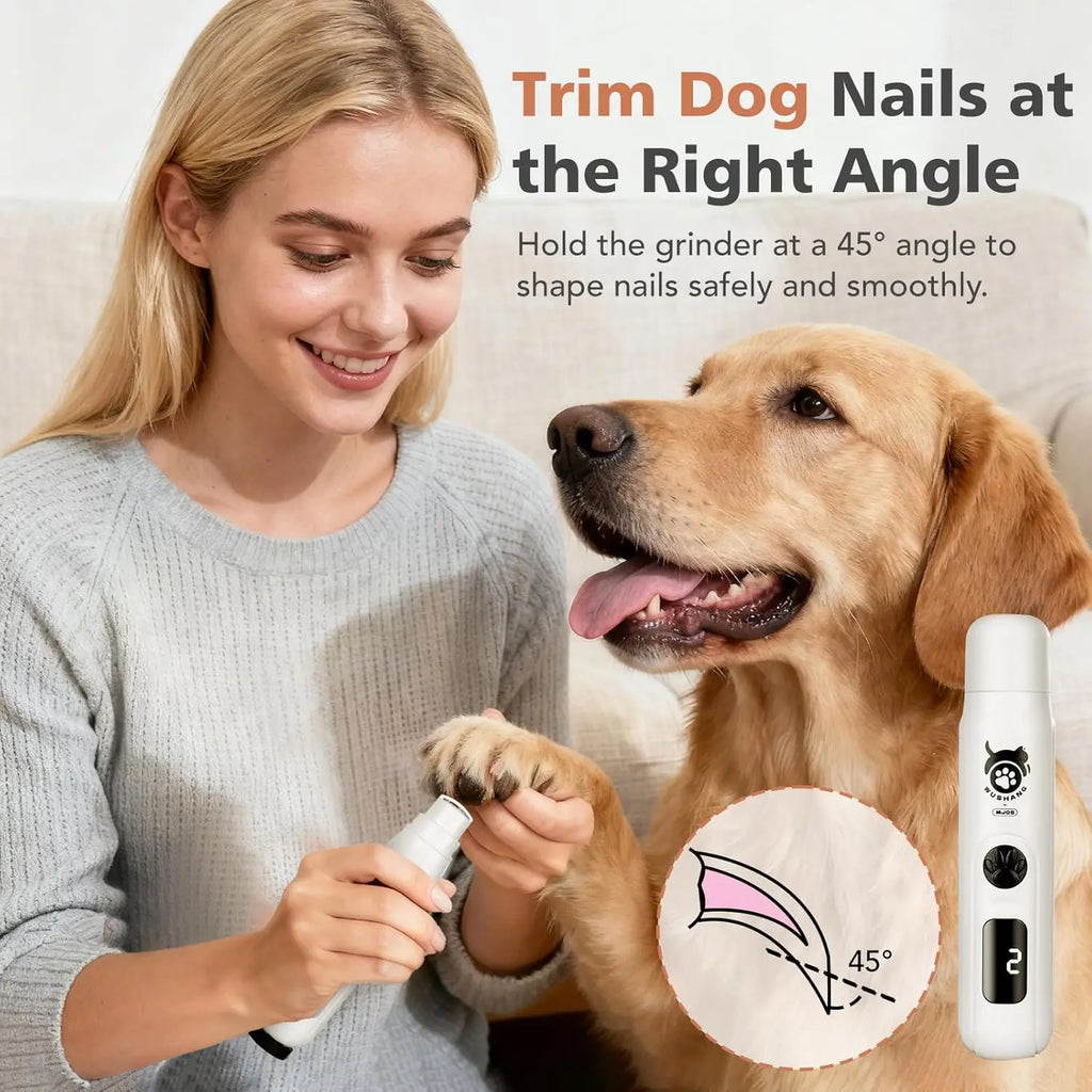 Dog Nail Grinder 3-Speed Low Vibration Electric Pet Nail Trimmer with Digital Display Rechargeable USB-C Cat Nail File