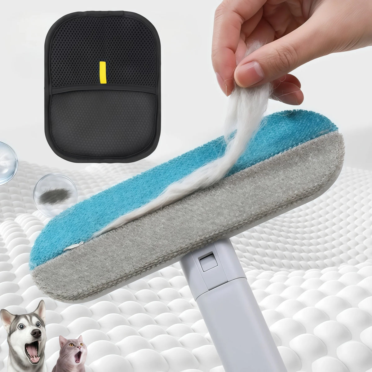 Ensemble d'outils d'épilation des animaux domestiques, gants réutilisables d'élimination statique, gants de toilettage double face pour chats, enlèvent les poils de chien pour tapis et canapés