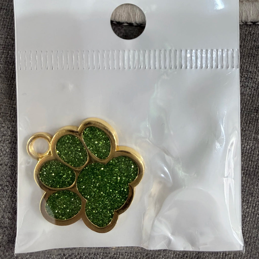 Personalized Glitter Gold Paw Print Pet ID Tag S - Custom Engraved Dog Cat Name Tag with Ring, Cute Collar Charm for Small Pets