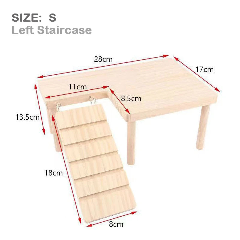 L-shaped Wooden Hamster Platform 2-Tier With Stairs Thickened Climbing Hideout Boredom Relief Small Pet Cage Habitat Decor