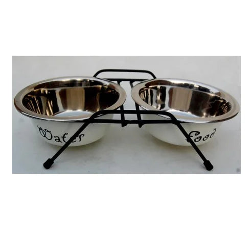 Classic AHO Stainless Steel Dog Bowl Set Adjustable Stand Customized Eco-Friendly Iron Bowls for Hotel Restaurant and Home Use